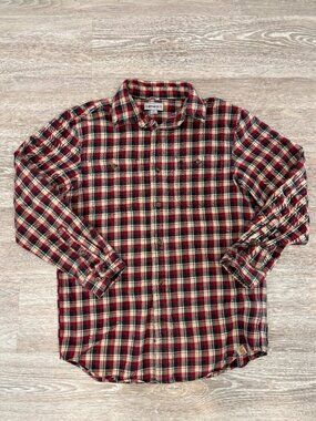 Carhartt Thick Flannel Relaxed Fit Long Sleeve Red Plaid Workwear Mens sz M